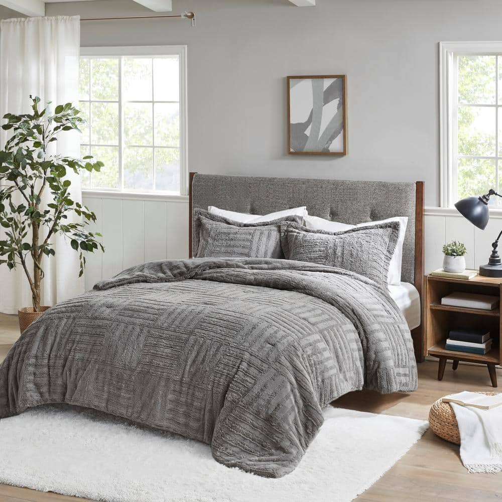 Madison Park Polar 3-Piece Grey Full/Queen Comforter Set BASI10-0408 ...