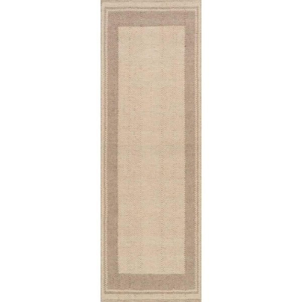 Nate Berkus x Rugs Canon Bordered Wool Cozy Beige 3 ft. x 8 ft. Indoor Runner Rug