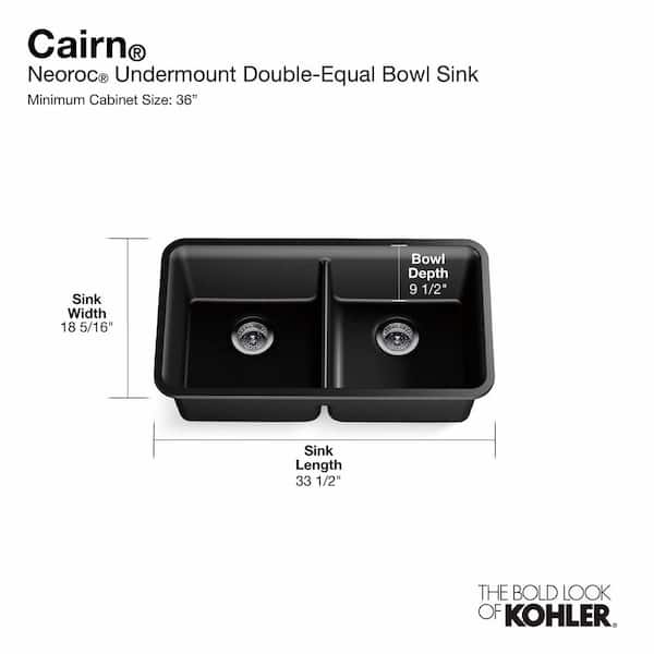 KOHLER Cairn 33.5 in. Undermount Neoroc Granite Composite Double-Equal Kitchen Sink with Sink Rack in Matte Graphite