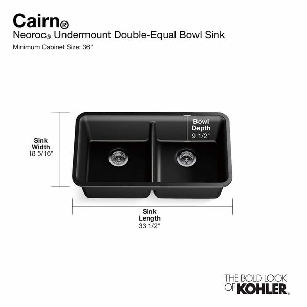 KOHLER Cairn Undermount Neoroc Granite Composite 33.5 in. Double Bowl Kitchen Sink Kit in Matte Taupe