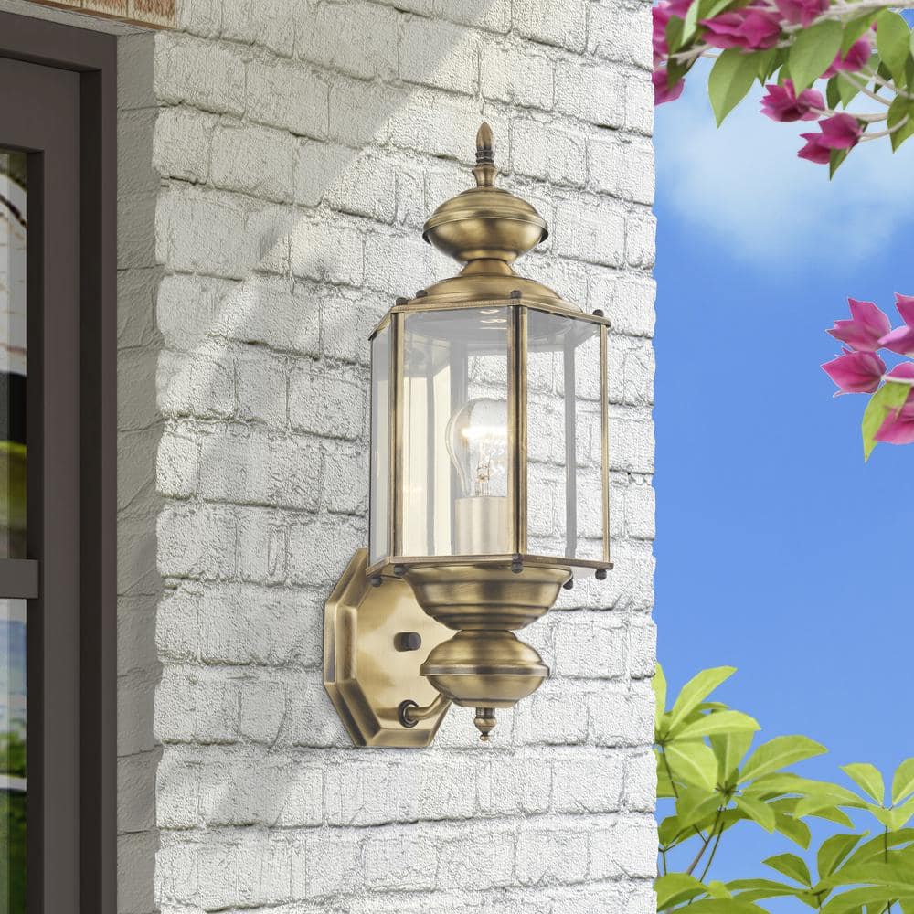 Antique Brass Elegance Outdoor Wall Lantern with Clear Beveled Glass