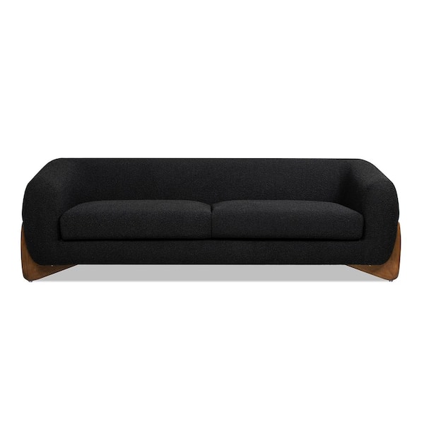 Jennifer Taylor Alpine 90.5 in. Round Arm Modern Minimalist Boucle Fabric Rectangle Sherpa Fabric Living Room Sofa Couch in Ebony Black