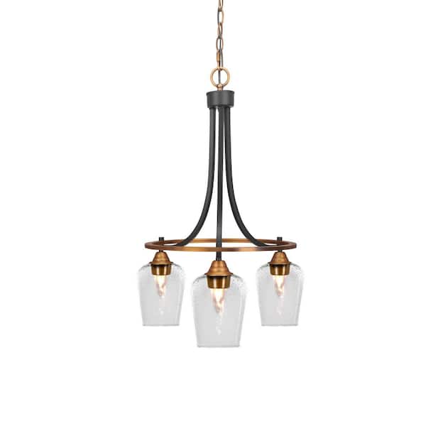 Unbranded Madison 3-Light Matte Black and Brass Round Chandelier with 5 in. Clear Bubble Glass Shades, No bulbs included