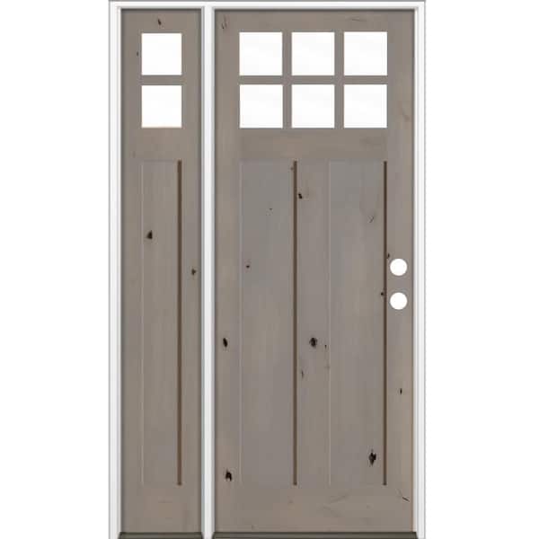 Krosswood Doors 56 in. x 96 in. Knotty Alder Left-Hand/Inswing 6-Lite Clear Glass Weathered Gray Stain Wood Prehung Front Door with LSL