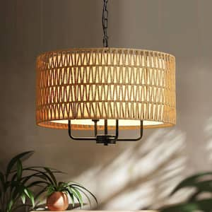 19.7 in. 4-Light Rattan Yellow Bohemian Chandelier for Foyer Dining Room