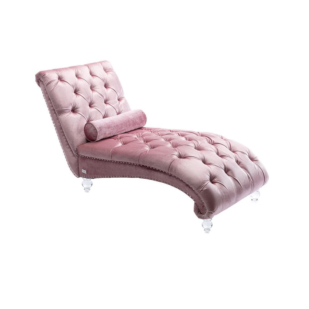 URTR Pink Velvet Leisure Concubine Sofa with Acrylic Feet, Accent Sofa