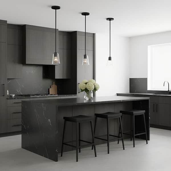 Miles 60-Watt 4.5 in. W x 6.25 in. H 1-Light Midnight Black Dimmable Mini Pendant Light with No Bulb Included