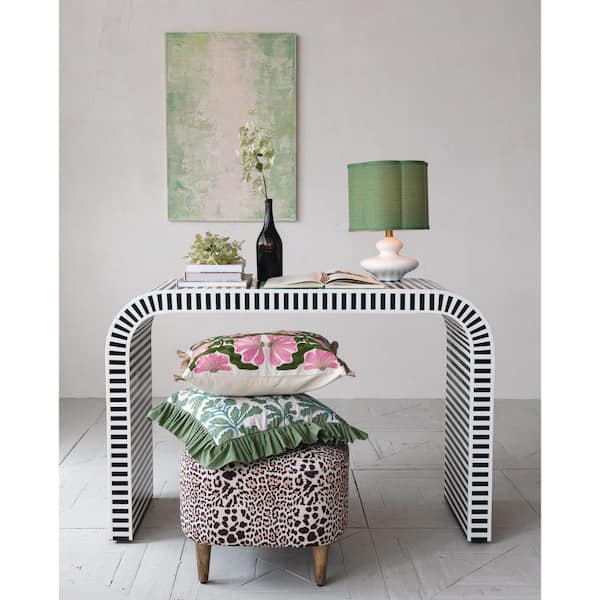 48 in. Black and Ivory Color Rectangle Wood, Resin and Buffalo Bone Inlay Console Table