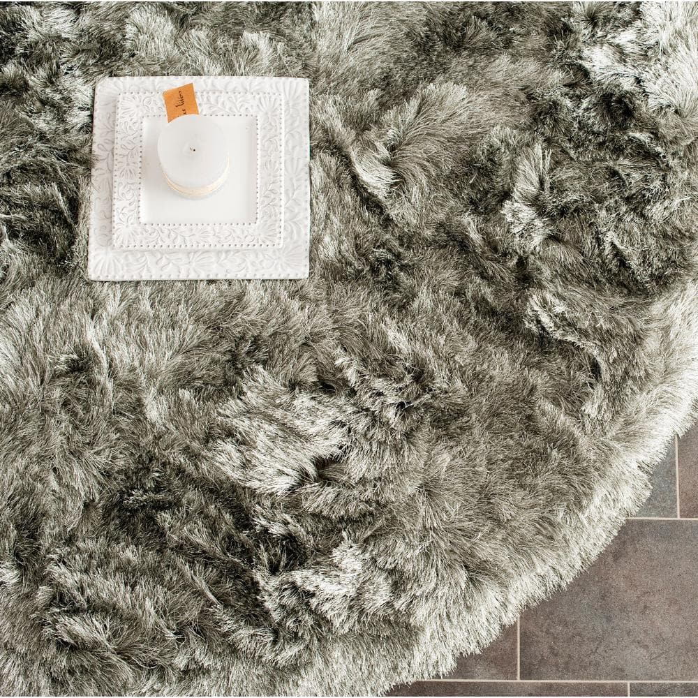 Elegant Silver Shag 9' Round Wool & Synthetic Hand-Tufted Rug