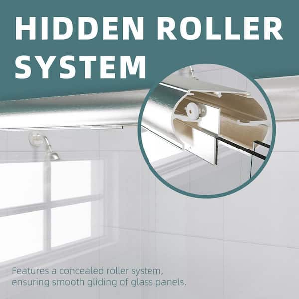 Ridge 56 in. W x 60 in. H Sliding Semi-Frameless Tub Door in Brushed Nickel Finish with Clear Glass