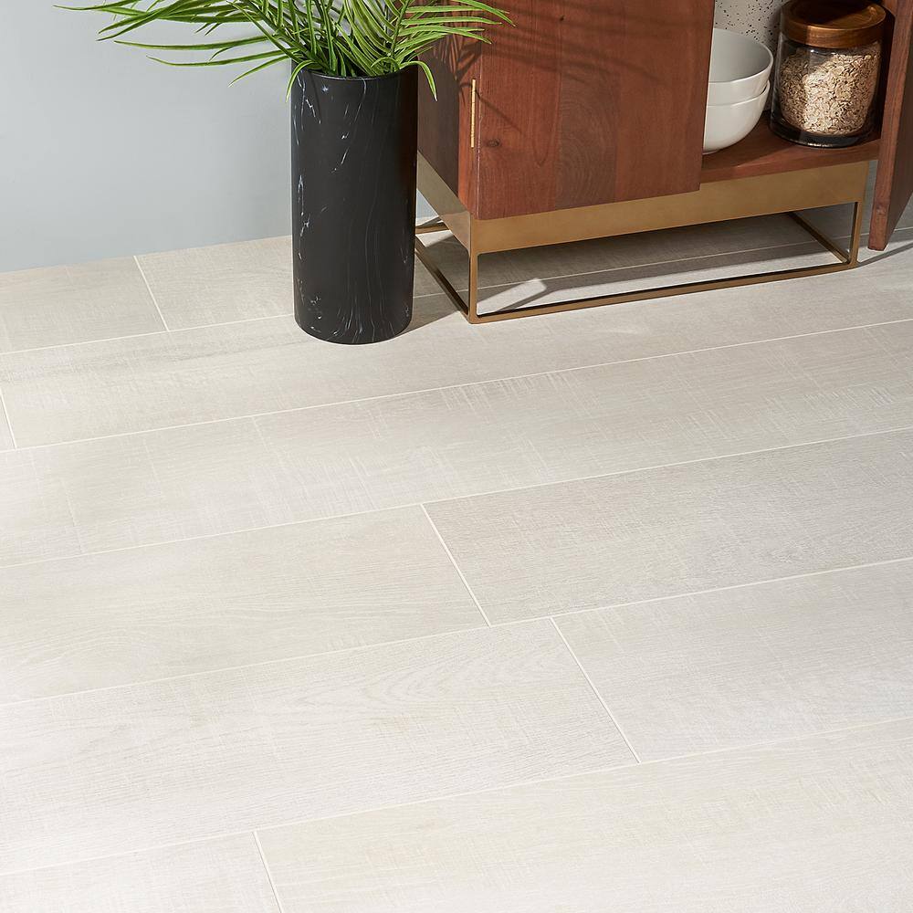 White 8" x 48" Matte Porcelain Wood Look Tile