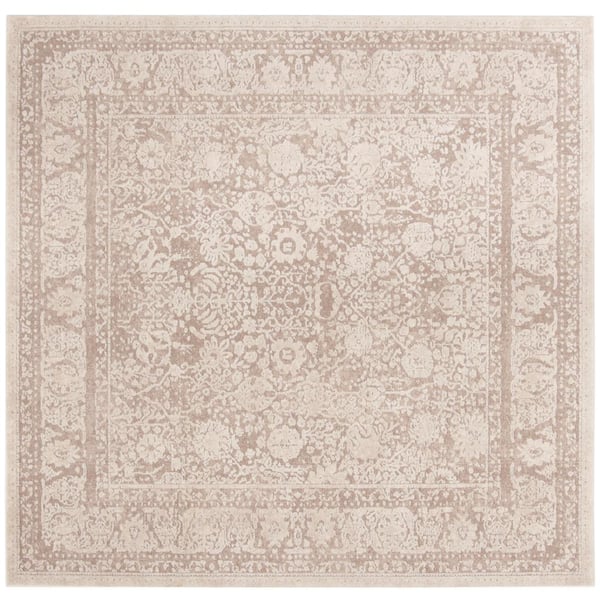 Reflection 10 ft. x 10 ft. Square Beige/Cream Border Distressed Area Rug