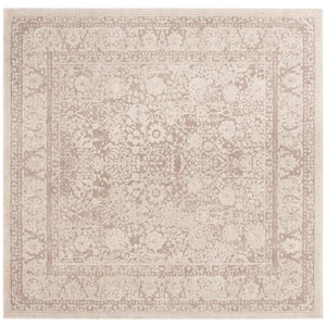 Reflection Beige/Cream 5 ft. x 5 ft. Border Distressed Square Area Rug