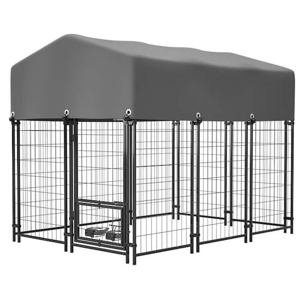 4 ft. W x 6 ft. D Outdoor Dog Cage Pet Fence Heavy Duty Welded Wire Crate for Garden & Patio
