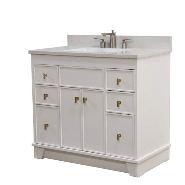 39 in. W x 22 in. D Single Bath Vanity in White with White Engineered Stone Vanity Top with White Rectangle Basin