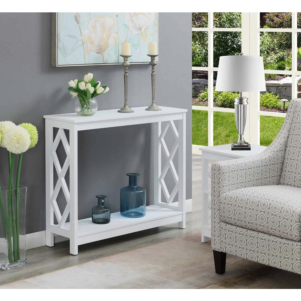 White Diamond Cut-Out Wood Console Table with Storage