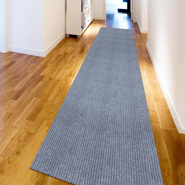 Sweet Home Stores Ribbed Waterproof Non-Slip Rubber Back Solid Runner Rug 2 ft. W x 16 ft. L Gray Polyester Garage Flooring