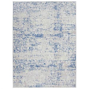 Gray and Blue 6 ft. x 9 ft. Abstract Grids Specialty Area Rug