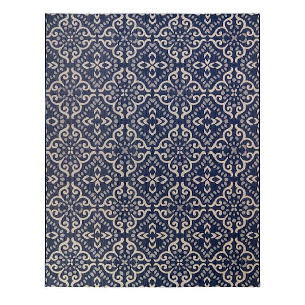 Gertmenian Paseo Powis Navy/Grain 5 ft. x 7 ft. Trellis Indoor/Outdoor Area Rug