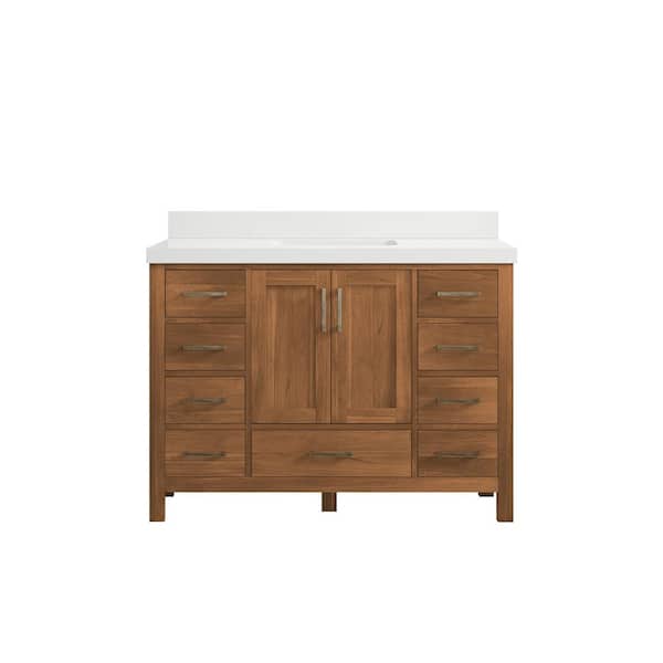 Willow Collections Malibu Teak 48 in. W x 22 in. D x 36 in. H Bath Vanity in Gold Teak with 2" White Quartz Top