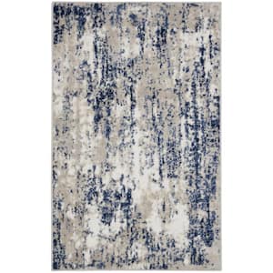 Cyrus Ivory/Navy 3 ft. x 4 ft. Abstract Contemporary Kitchen Area Rug