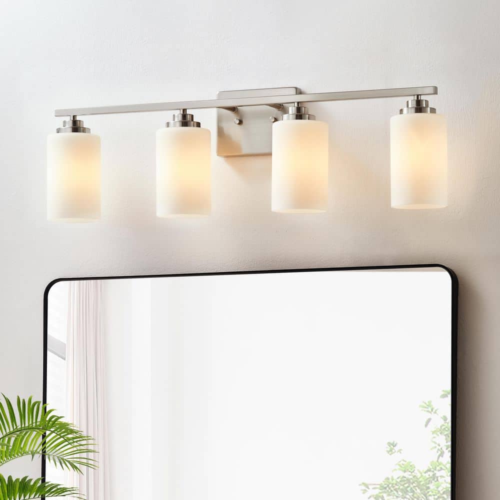 KAWOTI 30 in. 4-Light Brushed Nickel Vanity Light with Frosted