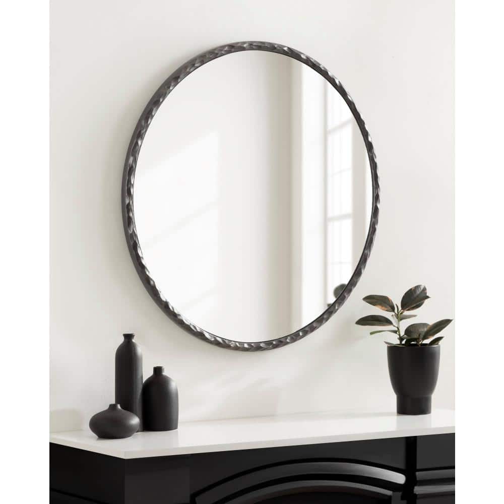 Jedda 26" Round Gunmetal Textured Wall Mirror