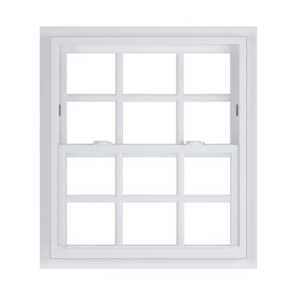 American Craftsman 32 in. x 36 in. 70 Series White Single Hung Low-E Argon Glass Vinyl Fin with J Window with Grids, Screen Incl