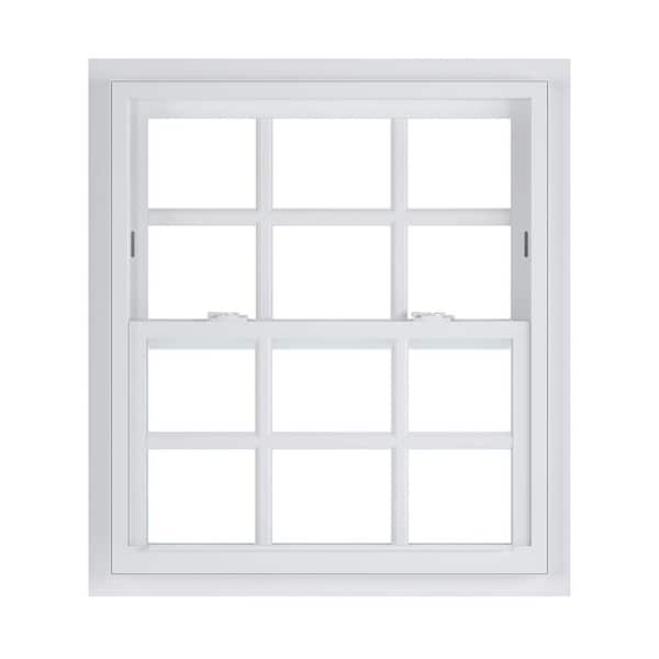 American Craftsman 32 in. x 36 in. 70 Series Low-E Argon SC Glass Single Hung White Vinyl Fin with J Window with Grids, Screen Incl
