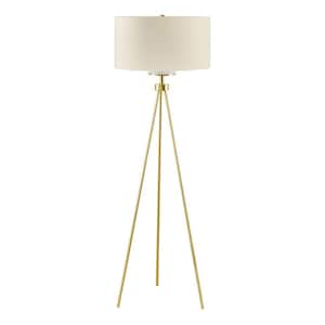 66.5 in. Gold Metal Tripod Floor Lamp With Cotton Shade
