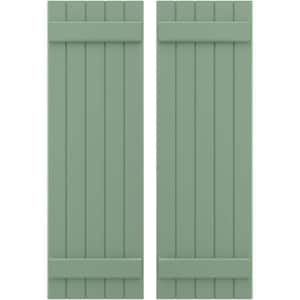 17-1/2 in. W x 34 in. H Americraft 5 Board Exterior Real Wood Joined Board and Batten Shutters Track Green
