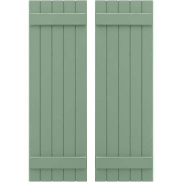 Ekena Millwork 17-1/2 in. W x 34 in. H Americraft 5 Board Exterior Real Wood Joined Board and Batten Shutters Track Green