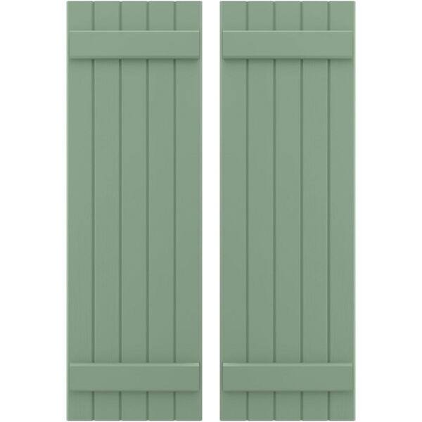 Ekena Millwork 17-1/2 in. W x 57 in. H Americraft 5-Board Exterior Real Wood Joined Board and Batten Shutters in Track Green