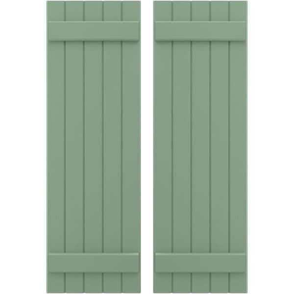 Ekena Millwork 17-1/2 in. W x 61 in. H Americraft 5-Board Exterior Real Wood Joined Board and Batten Shutters in Track Green