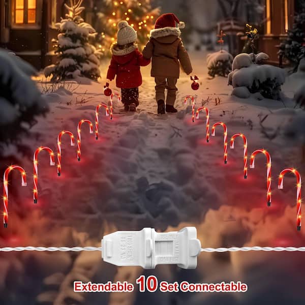 Augbeer 10 in. Red Christmas Candy Cane Garden Stake Pathway
