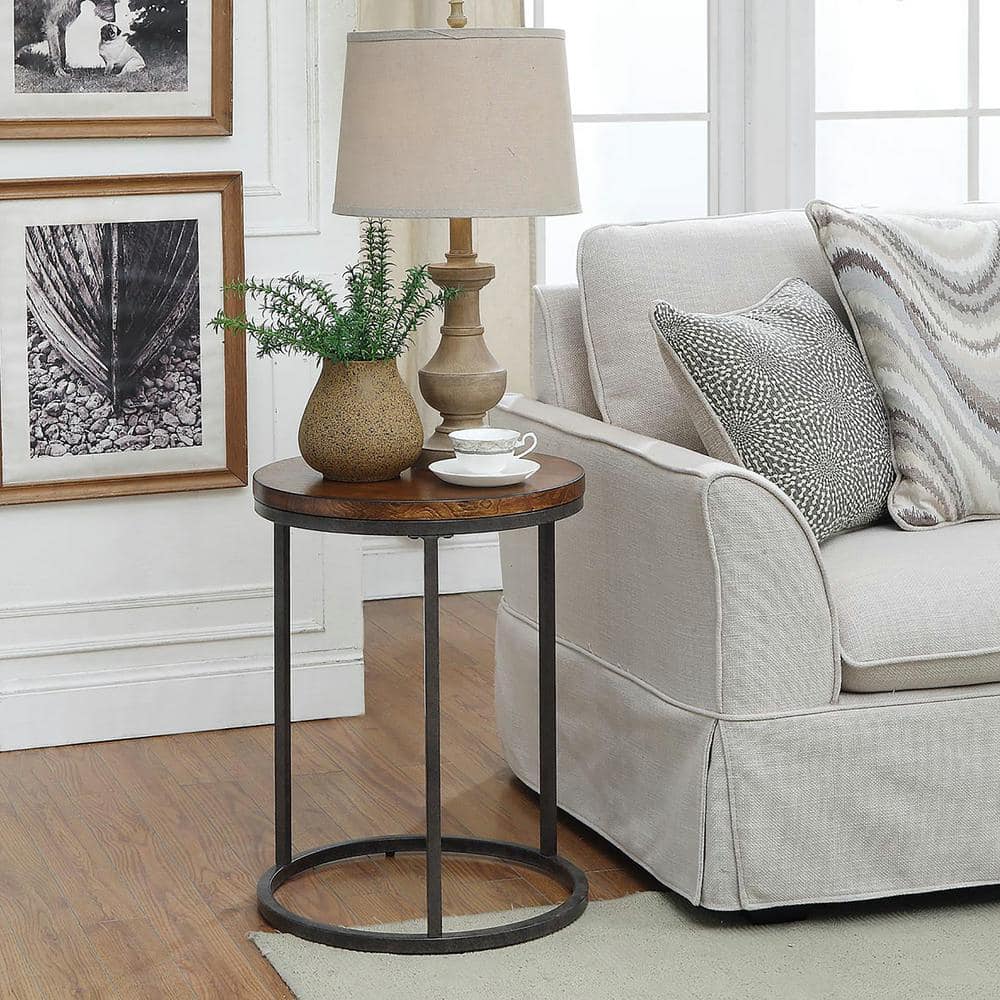 Orson 18" Round Chestnut Wood Veneer Top Accent Table with Black Metal Frame