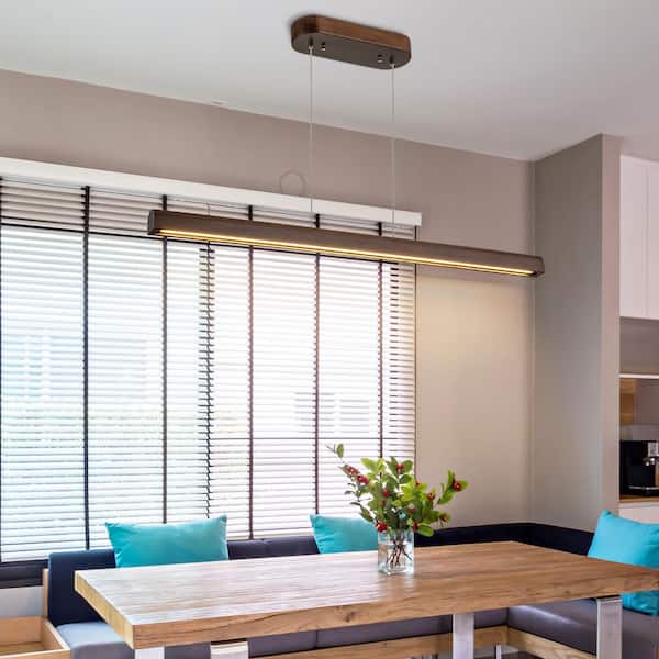 TinHon 19W 1-Light Walnut Wood Color Linear Pendant Light LED