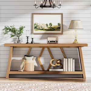 Turrella 70.87 in. Natural Rectangle Wood Console Table Entryway Table Accent Table Behind Couch Table for Living Room