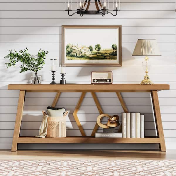 BYBLIGHT Turrella 70.87 in. Natural Rectangle Wood Console Table Entryway Table Accent Table Behind Couch Table for Living Room