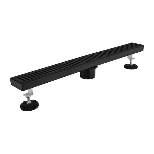 Unbranded 24 in. Linear Shower Drain Stainless Steel Shower Floor Drain with Hair Strainer and Leveling Feet in Matte Black