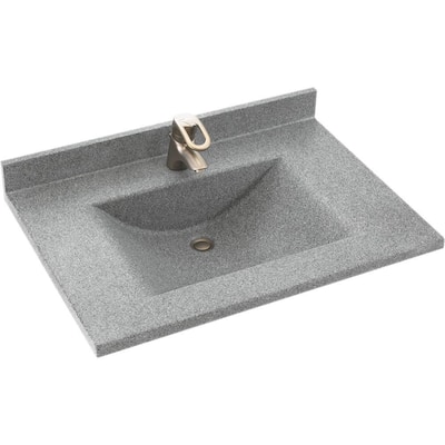 Contour 37 in. W x 22 in. D Solid Surface Vanity Top with Sink in Gray Granite