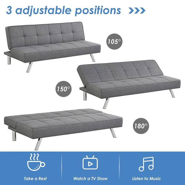 Costway 69.5 in. Convertible Fabric Futon Sofa Bed Adjustable Sleeper with Stainless Steel Legs in Gray H9I 10N008 The Home Depot