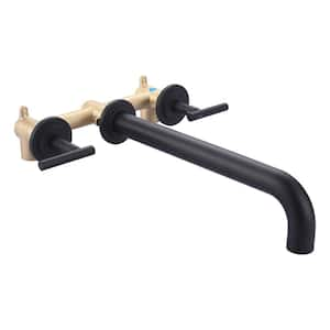 2-Handle Wall Mount Roman Tub Faucet with High Flow Rate and Long Spout in Matte Black