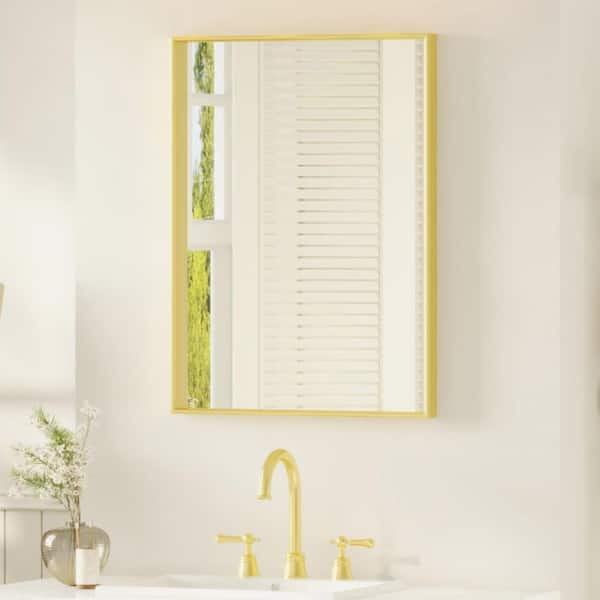 Unbranded 22 in. W x 30 in. H Rectangular Aluminum Framed Wall Bathroom Vanity Mirror in Golden