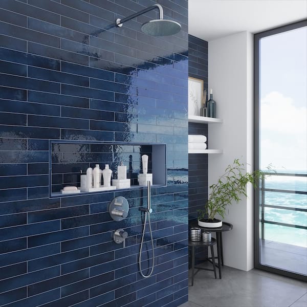 Silken Blue 0.5 in. x 7.9 in. Glossy Ceramic Pencil Tile Trims (0.3 sq. ft./case) (10-pack)