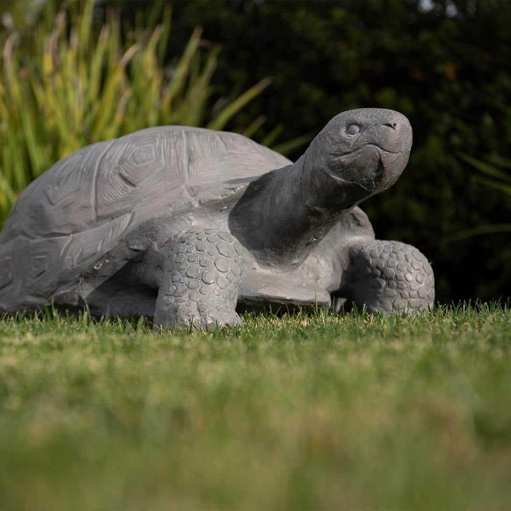 30.3" Light Grey Polystone Turtle Garden Statue