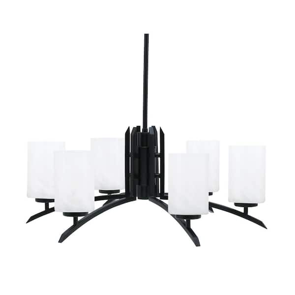 Unbranded Siena 6-Light Matte Black Chandelier, Round Chandelier with White Marble Glass Shades, No bulb Included