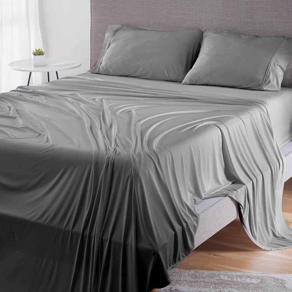 Dri-Tec 4-Piece Sheet Set Polyester Moisture Wicking Breathable Sheets Grey Split King / Cal King