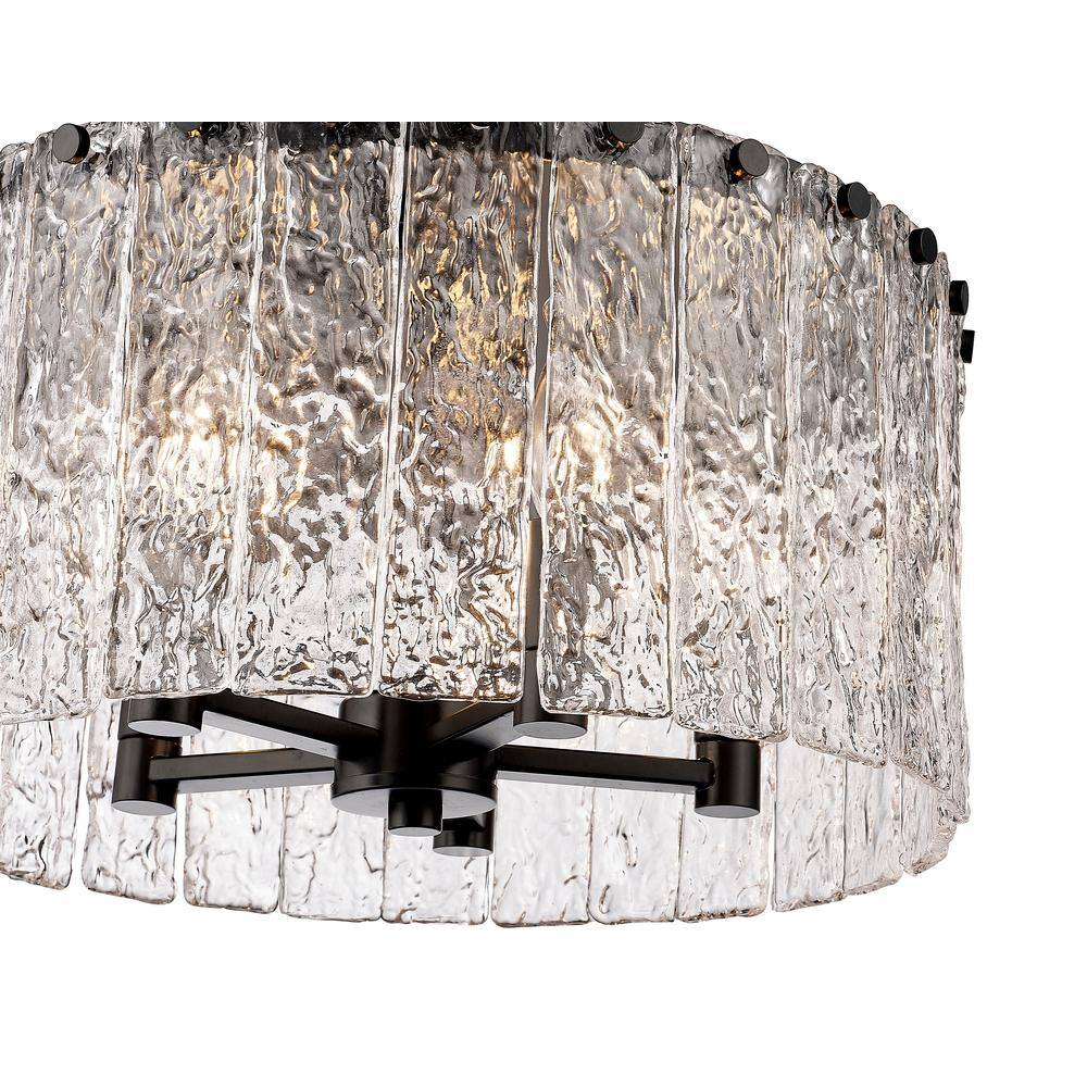 Glacier Matte Black Steel and Glass Drum LED Flush Mount