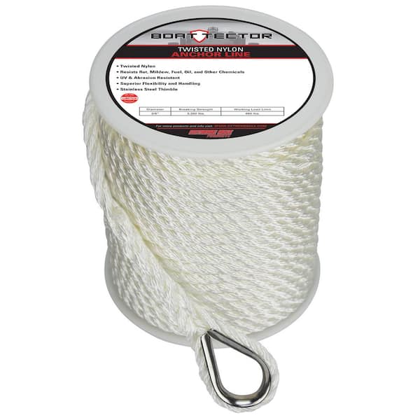 Extreme Max BoatTector 3/8 in. x 100 ft. Twisted Nylon Anchor Line with Thimble in White